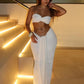 Nibber Elegant Stacked Folds Two Piece Set Women Solid Thin Strapless Chest Tops+Slim Skirts Female Streetwear Matching Suit