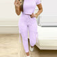 Tight Solid Color Two Piece Set Women Cropped T Shirt Slim Long Pants Leace-up Pocket Ladies Sets 2023 Spring Summer Sportswear