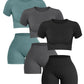 2PCS Women's Sports Yoga Set Seamless Ribbed Knitted Fitness Sportswear