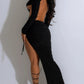 Women's lace up backless lace up dress with side slit slim fitting party dress