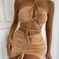 3 Colors Cut Out Halter Pleated Summer Dress Evening Party Bodycon Dress Mini Dress For Women Tight Dress Clubwear Vestidos D282