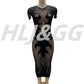 HLJ&GG Sexy Hollow Out Mesh See Though Bodycon Long Dress Women Round Neck Short Sleeve Slim Vestidos Fashion Y2K Clubwear 2025