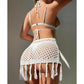 Two-piece Crochet Teens Women Sexy Bikini Cover Up Set Binding Rope Tassel Swimsuit Summer Holiday Knitting Beach Wear