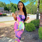 Spring And Summer Dresses For Women Chest Wrap Printed Off Shoulder Bandage Slim Sexy Long Dress New Fashion Party Long Sleeve