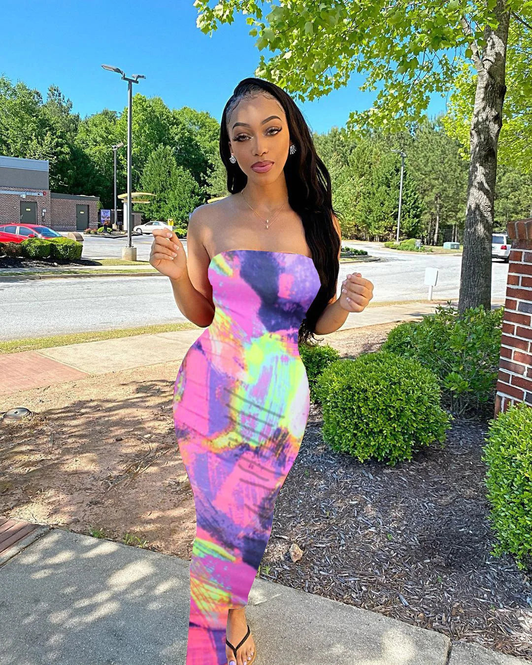 Spring And Summer Dresses For Women Chest Wrap Printed Off Shoulder Bandage Slim Sexy Long Dress New Fashion Party Long Sleeve