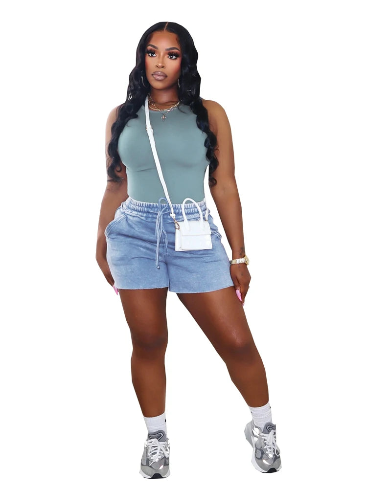 Cotton Washed Shorts Set Woman Matching Outfits Sleeveless Tank Top and Biker Short 2025 Trendy Two 2 Piece Sets Tracksuit