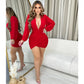 CM.YAYA Women Long Sleeve Ruched V-neck Mesh Birthday Bodycon Midi Dress 2023 Autumn Winter Evening Party Dresses Vestidos