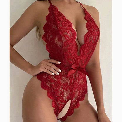Sexy Lingerie Women Sleepwear Open Croth Bodysuit Teddy Transparent Lace Lingerie Deep V Open Bra Lenceria Porno Underwear Set