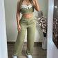 Two-piece Set, Sleeveless Suspenders, Short Contrasting Stripes, Spliced Trousers, Commuter Casual Suit 2025 Fashion Spring