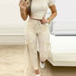 Tight Solid Color Two Piece Set Women Cropped T Shirt Slim Long Pants Leace-up Pocket Ladies Sets 2023 Spring Summer Sportswear