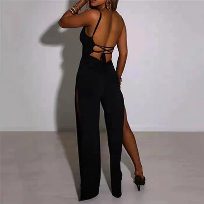 Sexy Backless Long Pants Skirt One-Piece Women's Independent Station New Pure Color Slit Strapless Bandage Jumpsuit Female