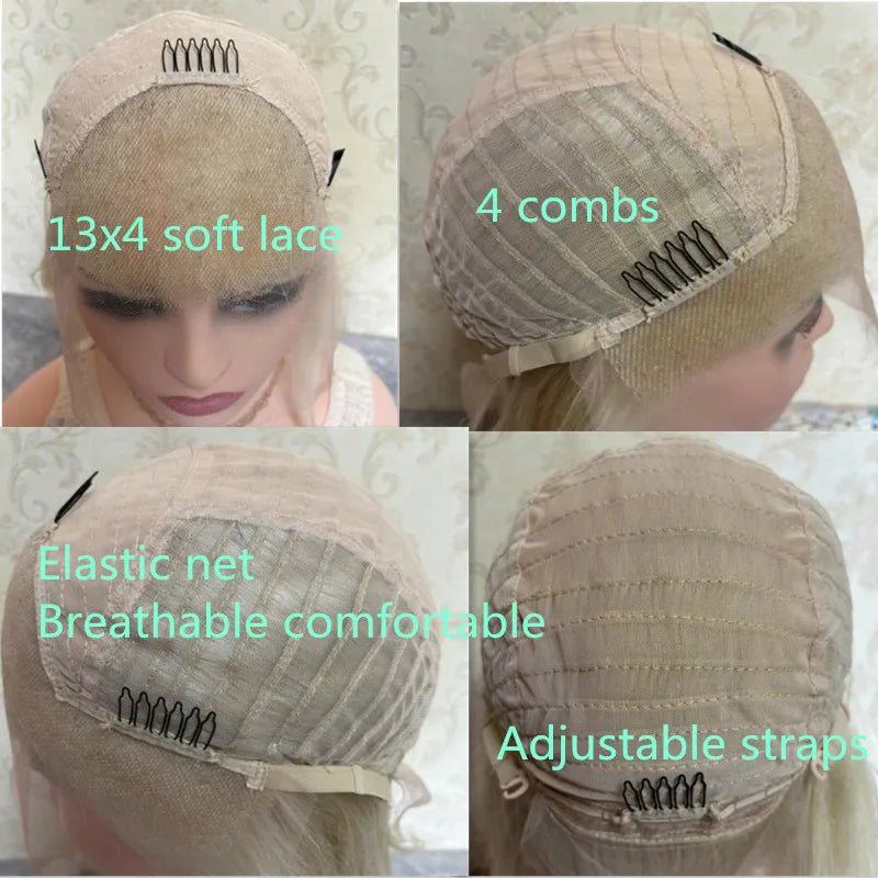 White Blonde Lace Front Wig 13x4 HD Clear Invisible Skin Top Lace wigs for Women Short Bob Wig Icy Color Silky Straight Cosplay