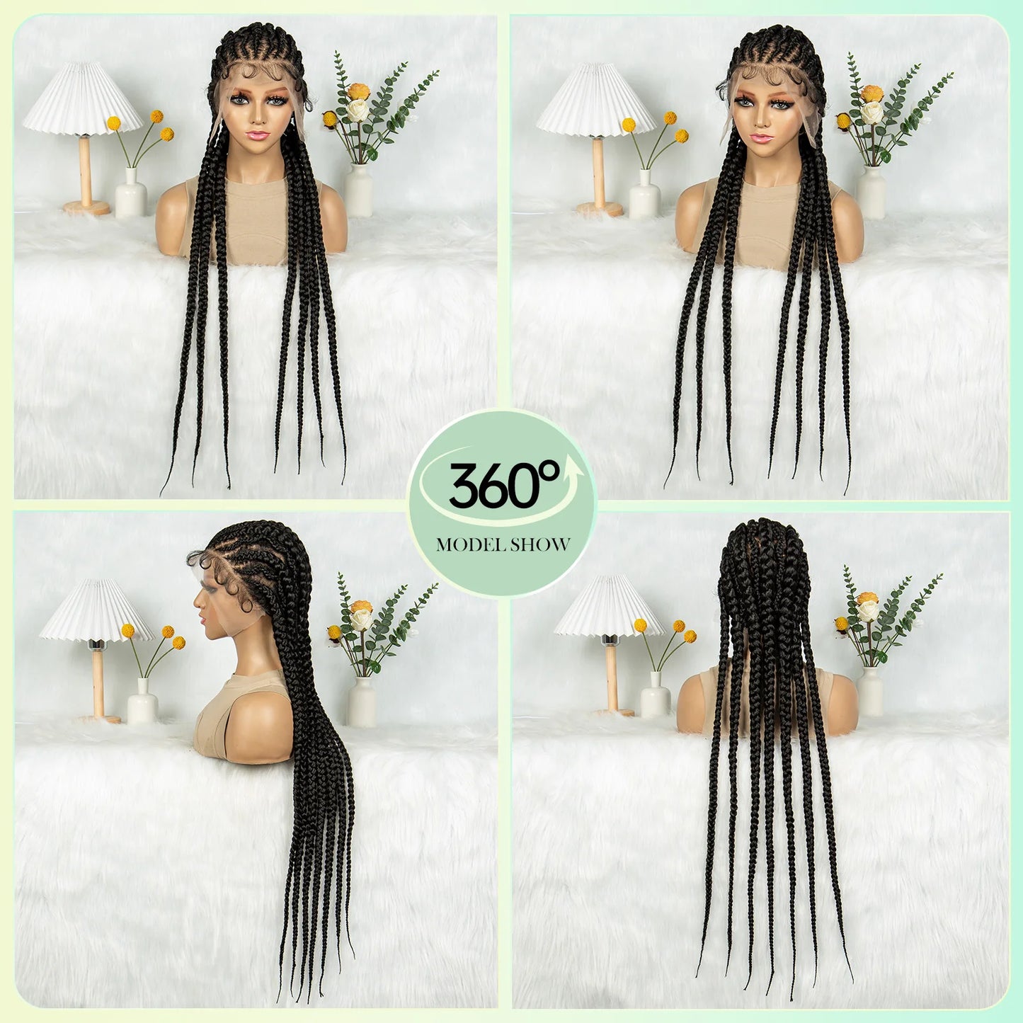 36inches Full Lace Cornrow Braided Wigs Synthetic Kontless Braids Wig Lace Frontal Braided Lace Wigs for Black Women