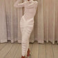 InGrily See Through 2 Piece Set Women Coquette Bodysuit+Ruched Peach Buttocks Skirts Matching Sexy Midnight Party Clubwear