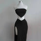 Strapless Backless Crop Top High Waist Skirt 2 Piece Set Women Summer Sexy Slim Fit Split Midi Dress Tube Suits Party Club Sets
