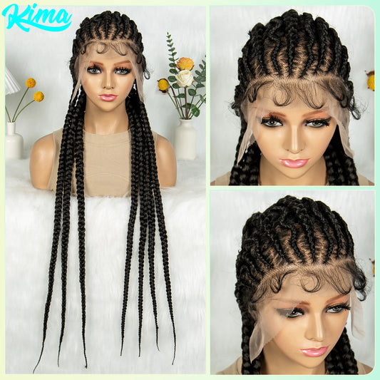 36inches Full Lace Cornrow Braided Wigs Synthetic Kontless Braids Wig Lace Frontal Braided Lace Wigs for Black Women