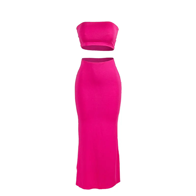 European and American foreign trade 2024 summer new style solid color sleeveless tube top high waist slim long skirt women's sui