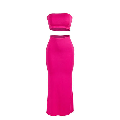 European and American foreign trade 2024 summer new style solid color sleeveless tube top high waist slim long skirt women's sui