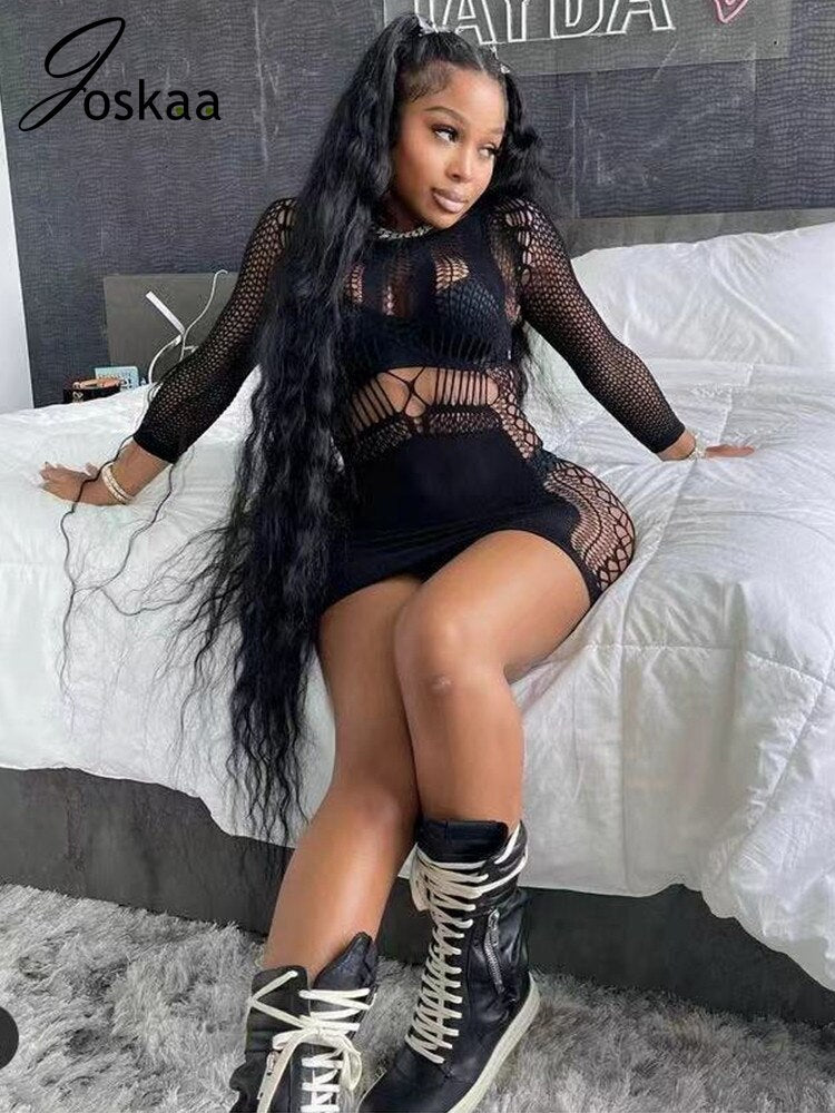 Hollow Out Summer Dresses Casual Women 2022 Fashion Beach Strench See Through Sexy Design Underwear Clubwear Dress
