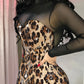 Mesh contrasting patchwork leopard print bead sexy tight skirt
