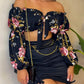Summer Sexy Skirts Two Piece Set Women Chic Slash Collar Lantern Sleeves Crop Top & Solid Pattern Shirring Bodycon Dress Sets