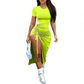 Women's fashion, sexy, slim fit, solid color pleated, split drawstring dress