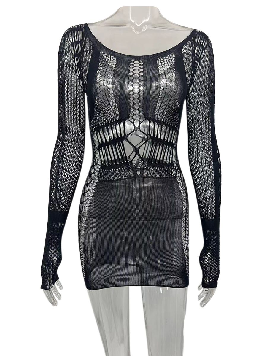 Hollow Out Summer Dresses Casual Women 2022 Fashion Beach Strench See Through Sexy Design Underwear Clubwear Dress