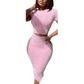 Two Piece Set Short Sleeved Round Neck Top + Tight Skirt Suit Women's Hight Waist Mid Length Skirt Clothes Short T-shirt Outfit