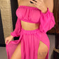 2025 Leopard Off Shoulder Long Sleeve 2 Pieces Set Beach Cover Up Cover-ups Beach Dress Beach Wear Beachwear Female Women V3728