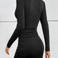 Long-Sleeved V-Neck Sexy Pleated Shoulder Pleated Hip Dress