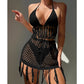 Two-piece Crochet Teens Women Sexy Bikini Cover Up Set Binding Rope Tassel Swimsuit Summer Holiday Knitting Beach Wear