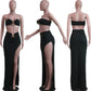 New Chic Gold Ring Bandeau Slit Skirt Two-Piece Set Womens Beautiful Off Shoulder Matching Skirt Set Nightclub Outfits
