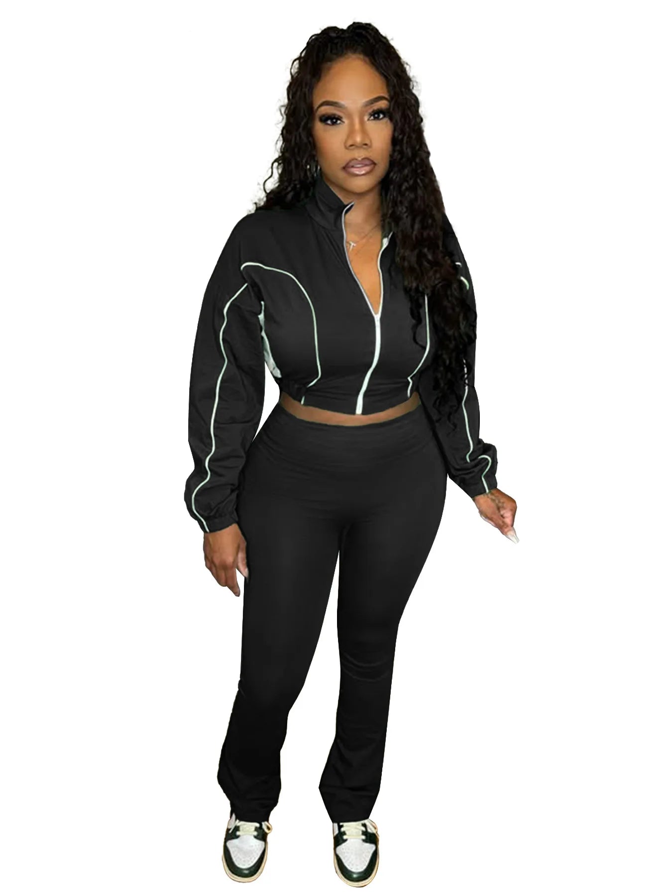 CM.YAYA Active Women's Set Zipper Sweatshirt Jacket and Long Pants Suit 2025 Sporty Fitness Two 2 Piece Sets Outfit Tracksuit