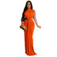 CM.YAYA Women O-neck High Split Ruched Stacked Bodycon Midi Maxi Dress 2024 Evening Party Club Vestidos Sexy Chic Long Dresses