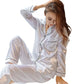 Women Two-piece Pajama Set Classic Design Sleepwear Elegant Women's Silk Pyjama Set with Long Sleeve Button Top Elastic for Home