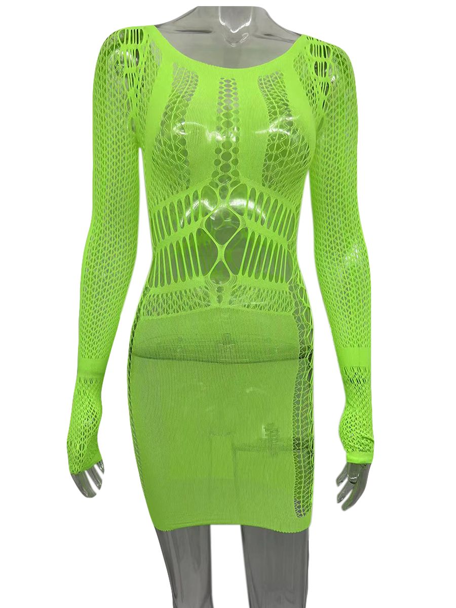 Hollow Out Summer Dresses Casual Women 2022 Fashion Beach Strench See Through Sexy Design Underwear Clubwear Dress