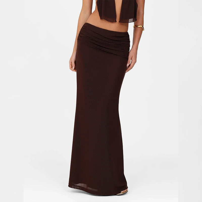 Candyhot Sexy Halter Backless Bandage Hollow Out Tops and Slim Mesh Maxi Skirt Y2K Summer Fashion Evening Women 2 Pieces Set