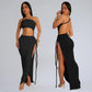 Fashionable Wrap Chest Side Slit Sexy Long Skirt for Women Simple Summer Cross-Border Polyester Fiber Floor-Length Dress