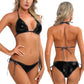 Blue Glossy Bikini Women's Two-Piece Swim Suits Brazilian Swimwear Beach Outfits Halter Bra Top with Side Lace-Up Ruched Briefs