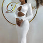 Hawthaw Women 2024 Spring Autumn Sexy Long Sleeve Party Club Hollow Out Bodycon White Long Dress Wholesale Items For Business