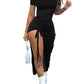 Women's fashion, sexy, slim fit, solid color pleated, split drawstring dress
