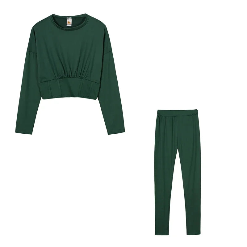 2023  New  AutumnWomen's Pure Color Sports Waist Suit Fashion Casual Two-piece Set