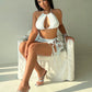 Women's sexy two-piece set with lace up off the shoulder and navel top strap up mini skirt