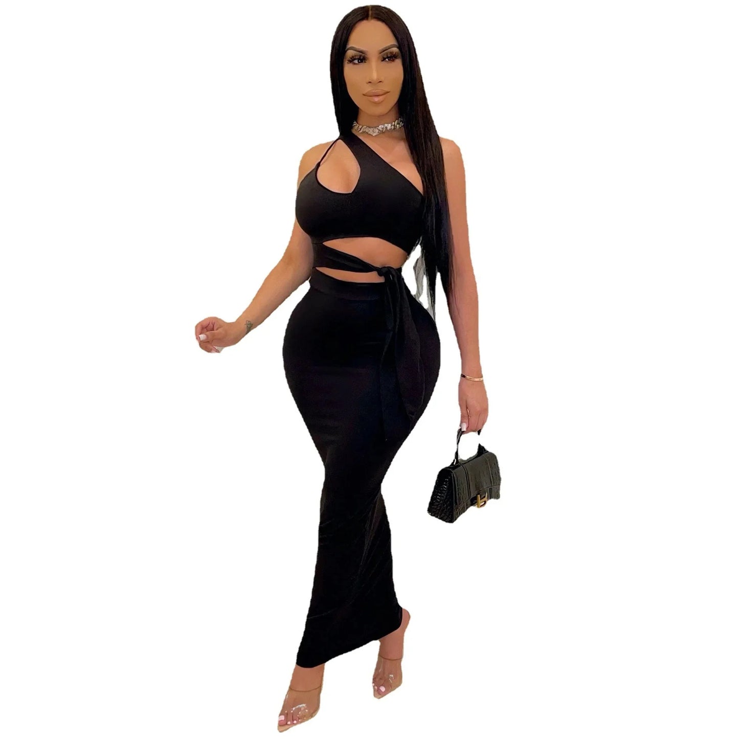 2021 New Women's Cross-Border Dress CY1324 Tank Top Waist Tie Dress European And American Style Fashionable Tank Dress