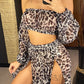 2025 Leopard Off Shoulder Long Sleeve 2 Pieces Set Beach Cover Up Cover-ups Beach Dress Beach Wear Beachwear Female Women V3728