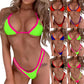 Women Sexy Bikini Set Low Waist V Thong Solid Color Slim No Pad Front Hasp Bathing Swimwear Summer Beach Breathable Wear Suit