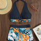 Fashion Printed Swimsuit Women Spliced Lace Up Sporty Surfing Bikini Set Bathing Suit Beachwear Swimwear Female Swimming Suits