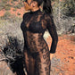 Shestyle See Through Super Elastic Long Pencil Dress Women Letter Print Mock Neck Clubwear Bodycone Hot Fashionable Outwear