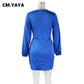 CM.YAYA Women Long Sleeve Lace Tie Up V-neck Irregular Dress Sexy Night Party Autumn Winter A-line INS Mini Dresses