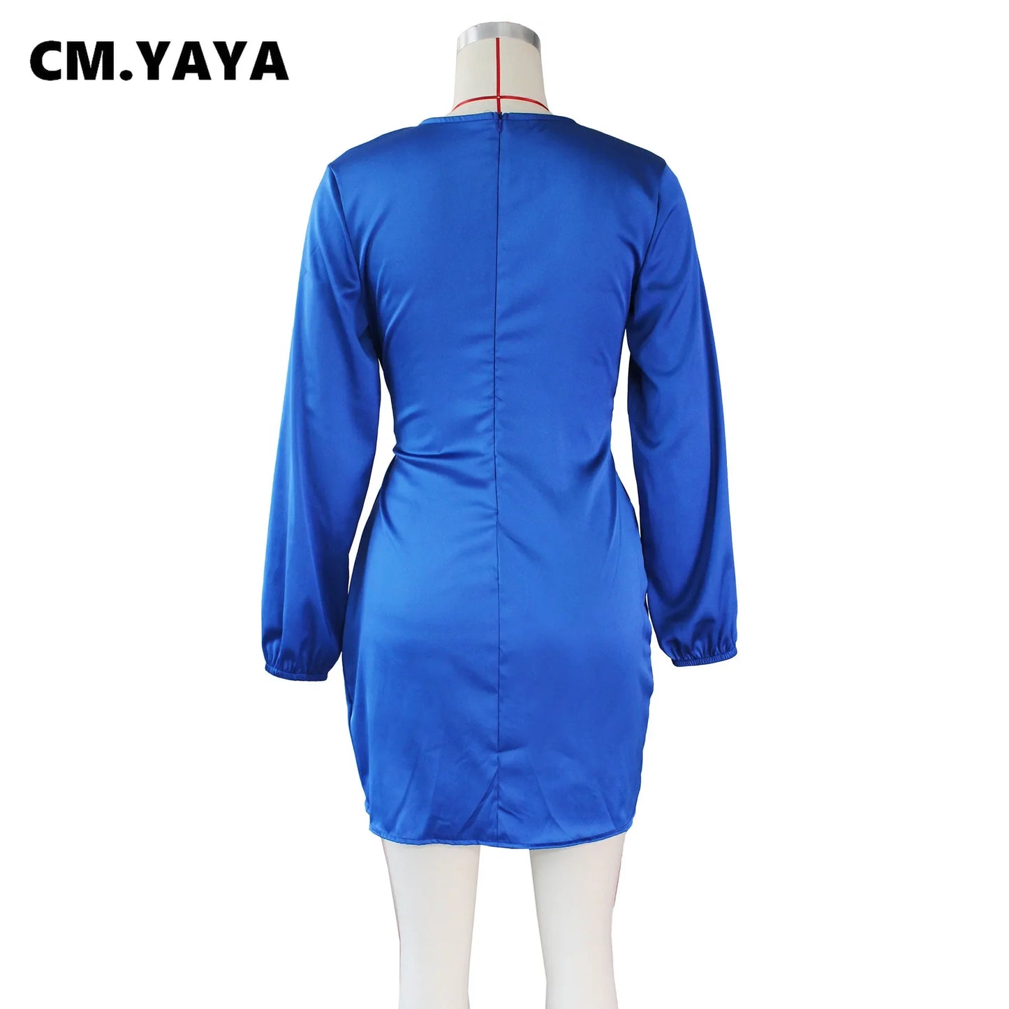 CM.YAYA Women Long Sleeve Lace Tie Up V-neck Irregular Dress Sexy Night Party Autumn Winter A-line INS Mini Dresses
